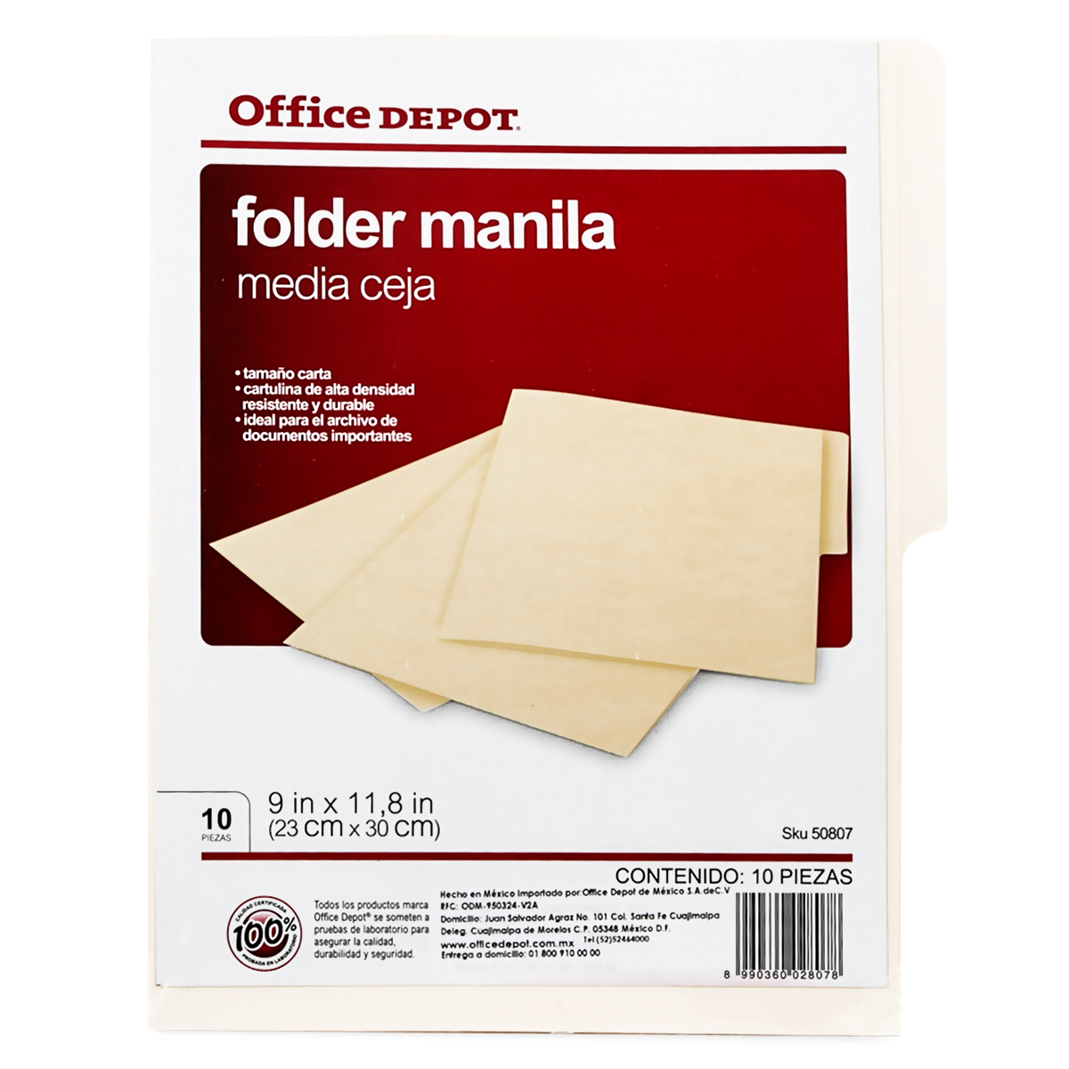 Folders Carta con Media Ceja Office Depot / Manila / 10 piezas