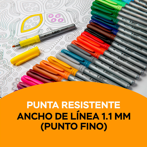 Marcadores Permanentes Bic Marking / Punta redonda fina / Colores surtidos / 36 piezas