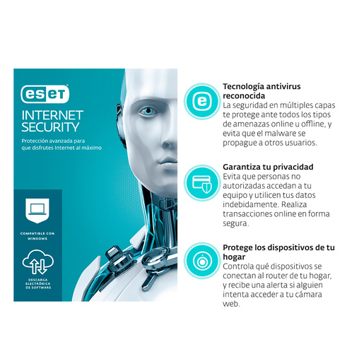 Antivirus ESET Internet Security Descargable / Licencia 1 año / 6 dispositivos / PC / Laptop