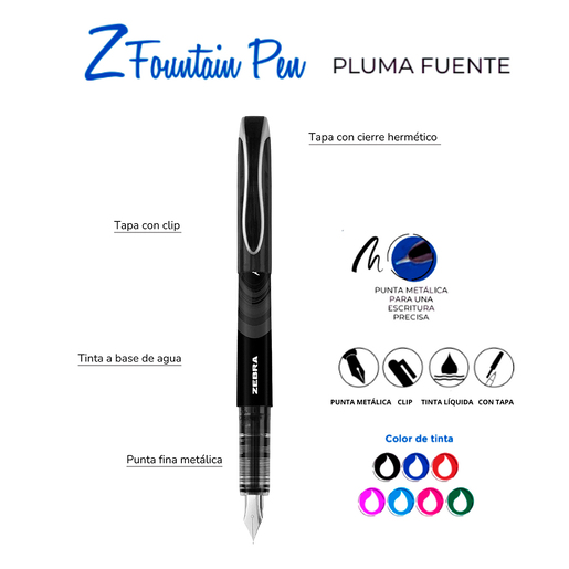 Plumas Fuente Desechable Zebra Z Fountain Punto Fino 5 piezas