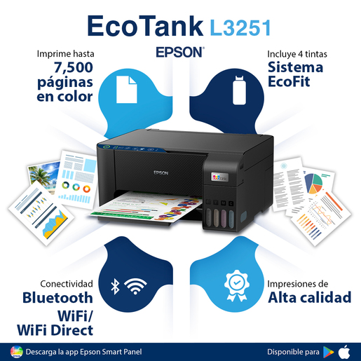 Impresora Multifuncional Inyección de Tinta Epson EcoTank L3251 Color Wi-Fi