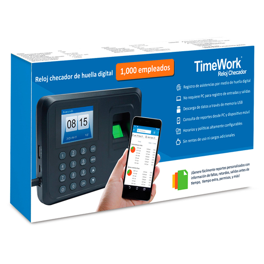 Reloj Checador de Huella Digital Timework 1,000 empleados