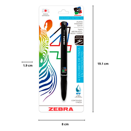 Bolígrafo Retráctil Zebra 4 en 1 Punto Mediano
