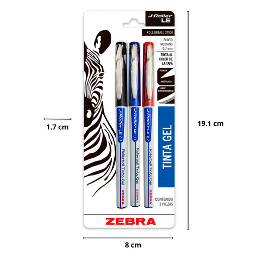 Bolígrafos de Gel Rollerball Zebra J-Roller LE Punto Mediano 3 piezas