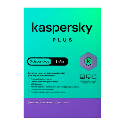 Antivirus Kaspersky Plus 3 Dispositivos 1 Año