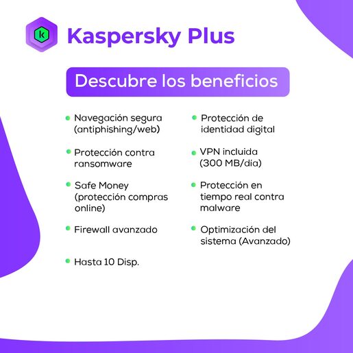 Antivirus Kaspersky Plus 5 Dispositivos 2 Años Descargable