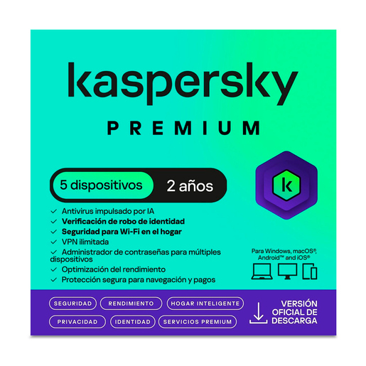 Antivirus Kaspersky Premium 5 Dispositivos 2 Años Descargable