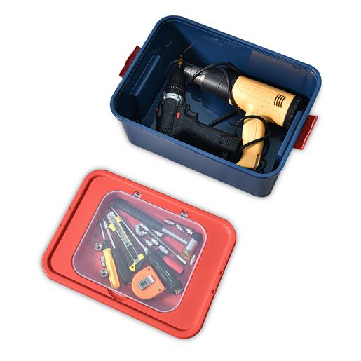 Caja de Plástico con Tapa Office Depot 20 L Azul con Rojo