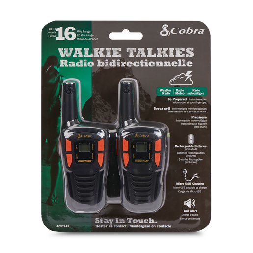 Walkie Talkies Cobra ACXT 145-2 16 millas 22 canales Negro 2 piezas