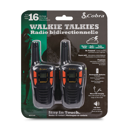 Walkie Talkies Cobra ACXT 1452 16 millas 22 canales Negro 2 piezas