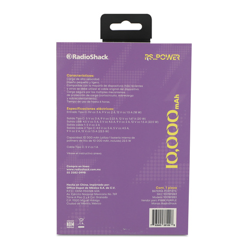 Powerbank 10000 mAh RadioShack Morado