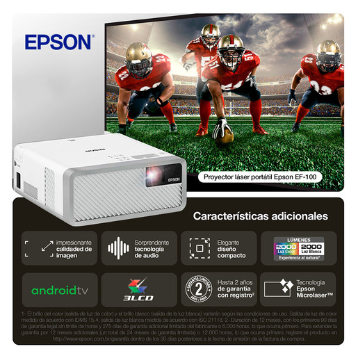 Proyector Epson EF-100 Android TV HD 1280px 2000 Lúmenes