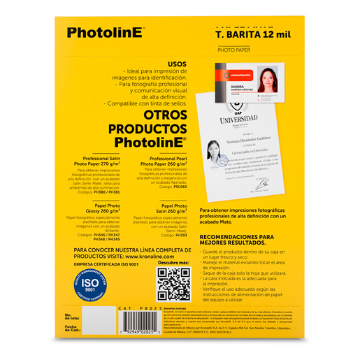 Papel Fotográfico Kronaline InkJet Mate 25 hojas