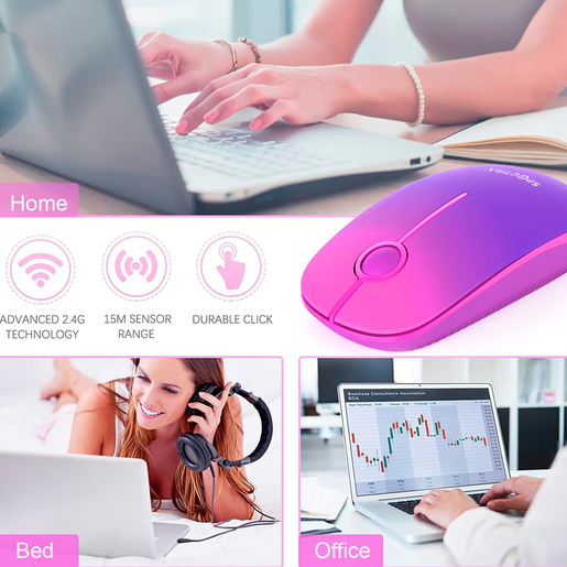Mouse Inalámbrico Spectra 3 botones Rosa con Morado