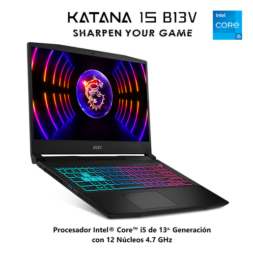 Laptop Gamer MSI Katana 15 GeForce RTX 4060 Intel Core i5 15.6 pulg. 512gb SSD 16gb RAM Negro