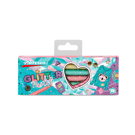 Plumones Glitter Artesco Colores Pastel 6 piezas