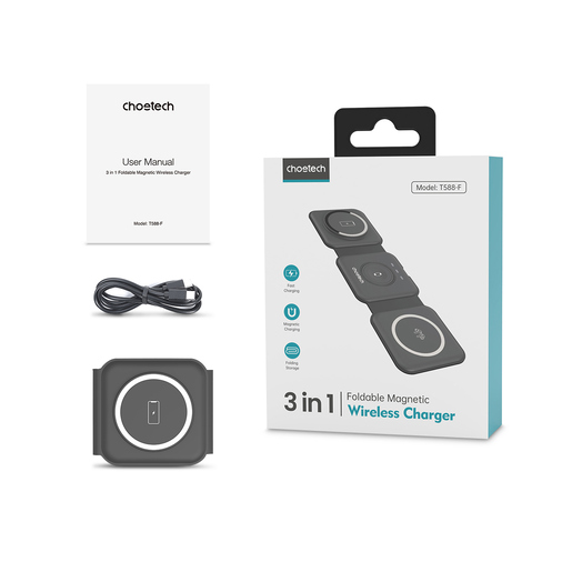 Cargador Magnético 3 en 1 Choetech 3 dispositivos Negro