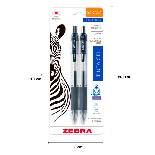 Bolígrafo de Gel Rollerball Zebra Sarasa Punto Mediano Tinta Negra 2 piezas