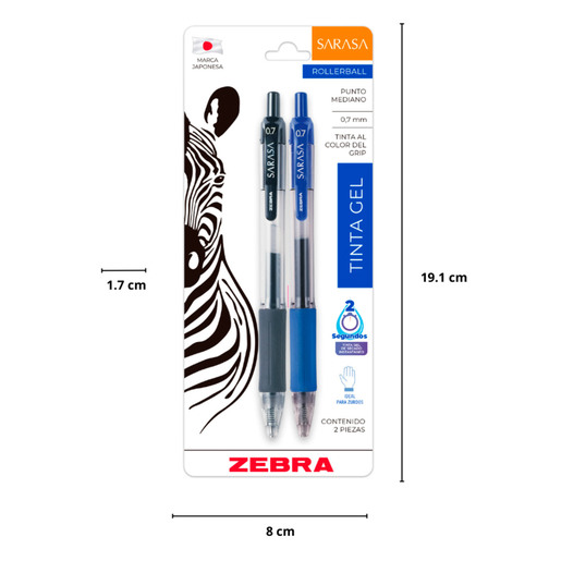 Bolígrafo de Gel Rollerball Zebra Sarasa Punto Mediano 2 piezas