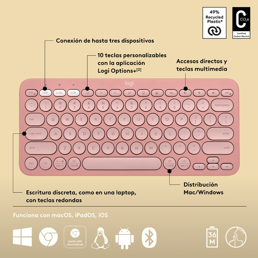 Teclado Inalámbrico Logitech K380S Rosa