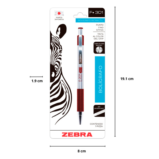 Bolígrafo Retráctil Zebra F-301 Punto Fino Tinta Vino