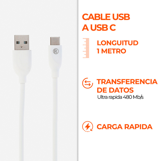 Cable USB 2.0 Tipo A a Tipo C RadioShack Blanco 1 m