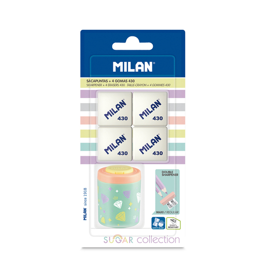Sacapuntas y Gomas Milan Sugar Collection 5 piezas