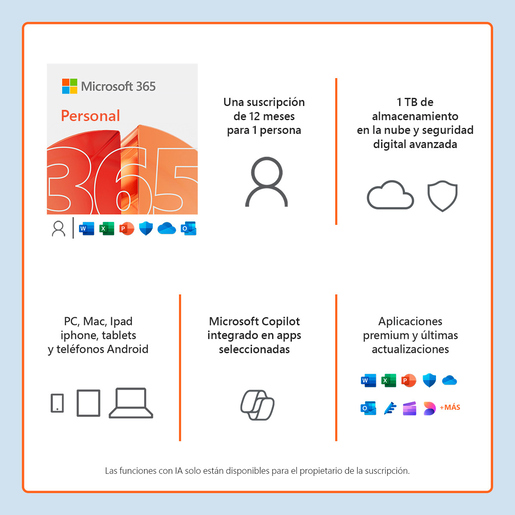 Microsoft 365 Personal Descargable para 1 Usuario 1 Año