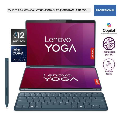 Laptop 2 en 1 Lenovo Yoga Book 9i Intel Core Ultra 7 16GB RAM 1TB SSD 13.3 pulgadas OLED