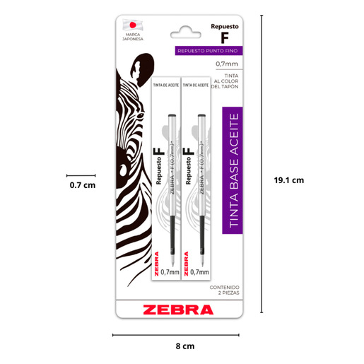 Repuesto para Bolígrafo Zebra F Punto Fino Tinta Negra 2 piezas