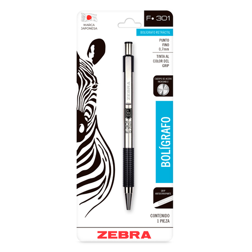 Bolígrafo Retráctil Zebra F-301 Punto Fino Tinta Negra Office