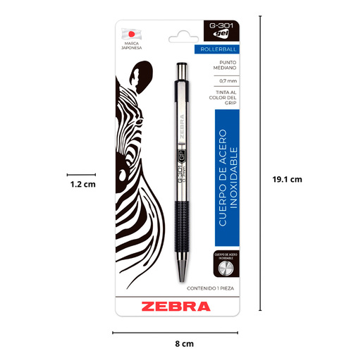 Bolígrafo Retráctil Zebra G-301 Gel Punto Mediano Tinta Negra