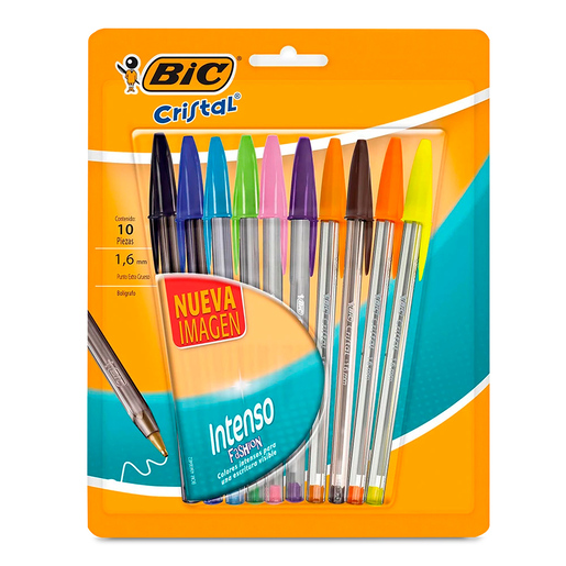 Plumas Bic Cristal Intenso Fashion / Punto extra grueso / Tinta colores surtidos / 10 piezas