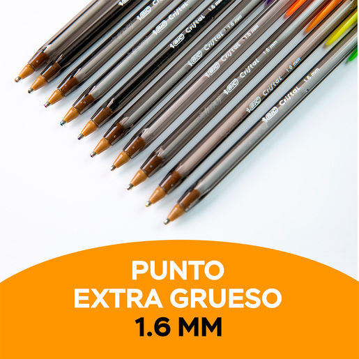 Plumas Bic Cristal Intenso Fashion / Punto extra grueso / Tinta colores surtidos / 10 piezas