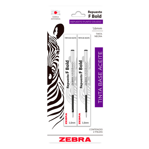Repuesto Zebra F Bold Punto Grueso Tinta Negra 2 piezas
