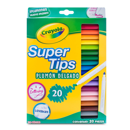 Plumones Lavables Delgados Crayola Punta Fina Mediana 20 piezas