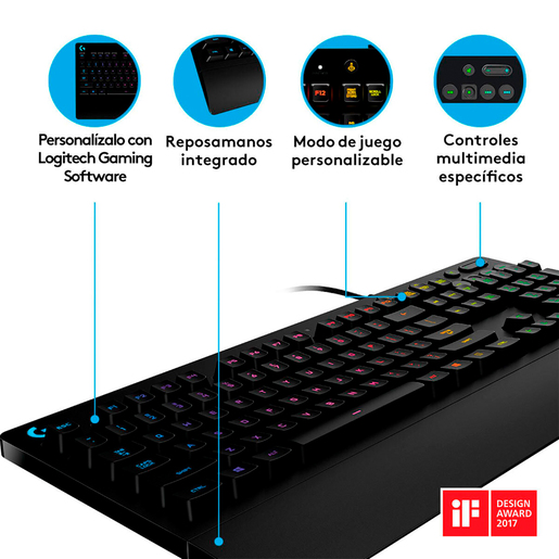 Teclado Gamer Alámbrico Logitech G213 Prodigy Negro