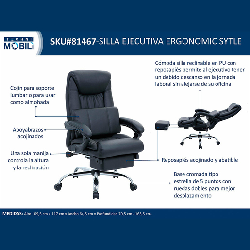 Silla Ejecutiva Techni Mobili Ergo Style / Polipiel / Negro