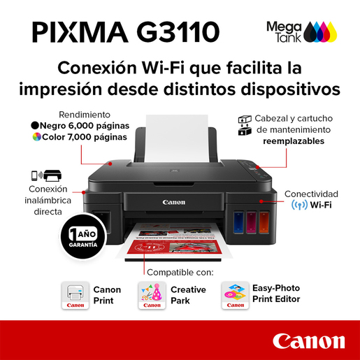 Impresora Multifuncional Canon Pixma G3110 Wi-Fi Tinta Continua