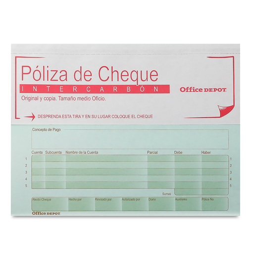 POLIZA DE CHEQUE OFFICE DEPOT (1/2 OFICIO, 1 PZA.)