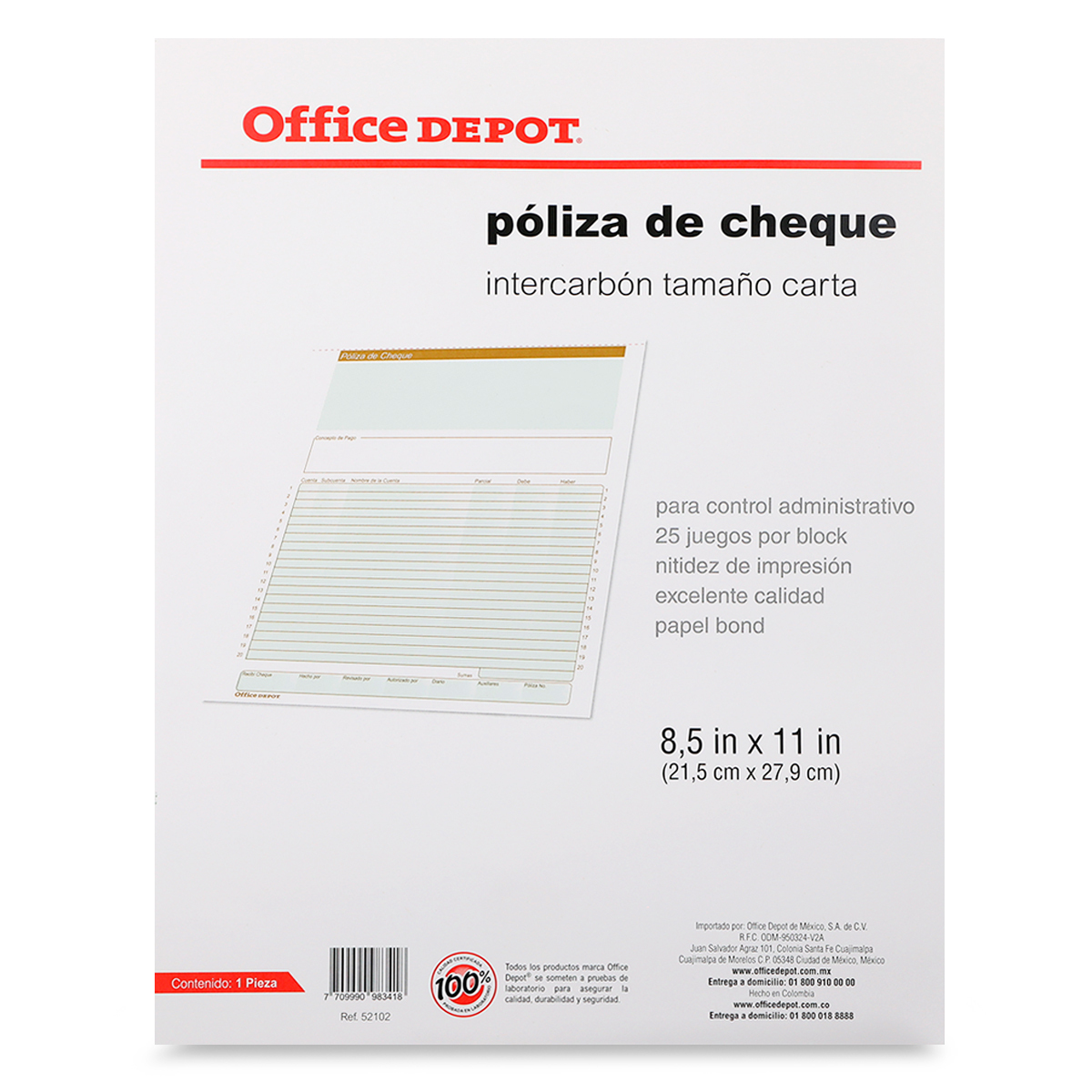 Block de Póliza de Cheque Carta Office Depot | Office Depot Mexico