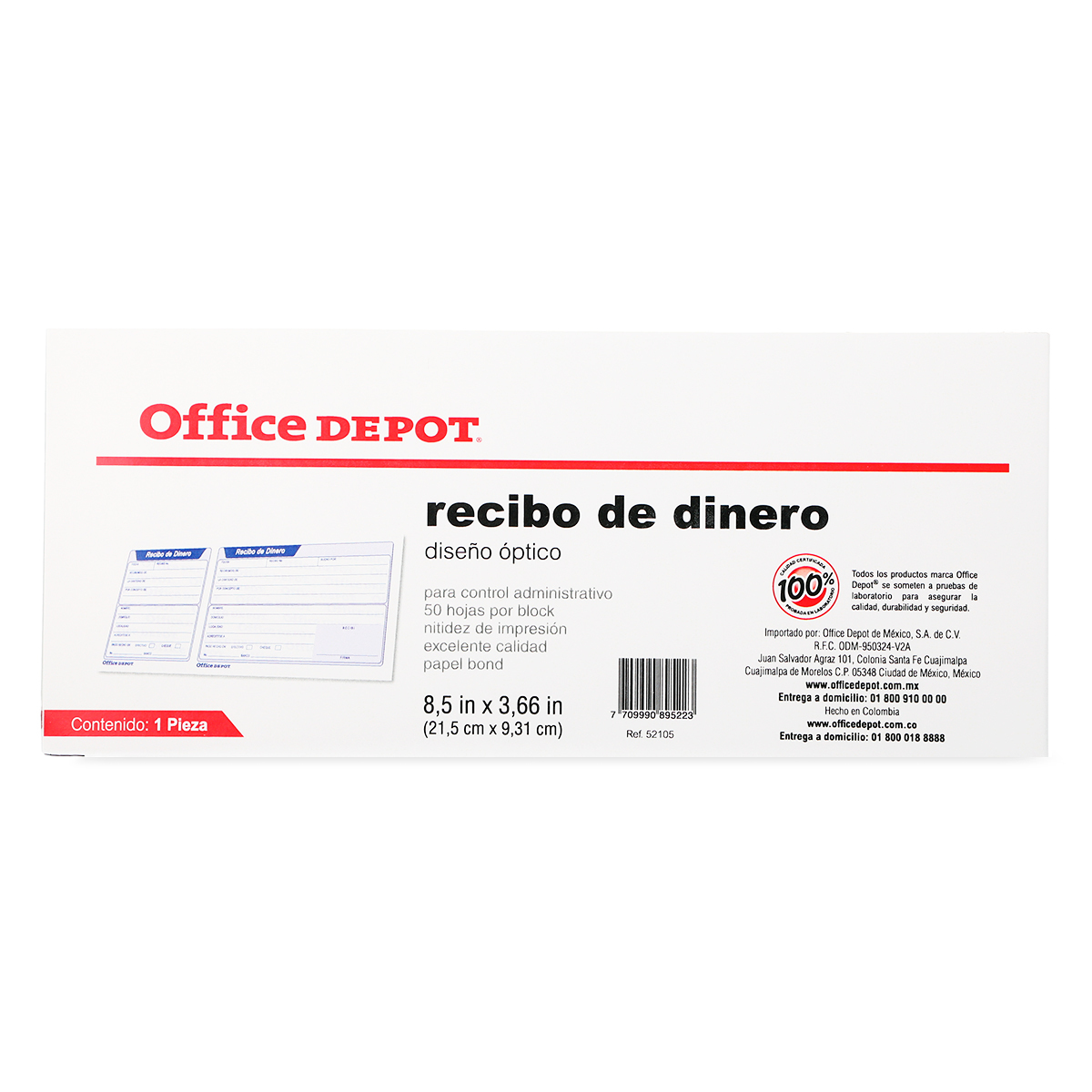 Block de Recibo de Dinero Office Depot / 1 pieza