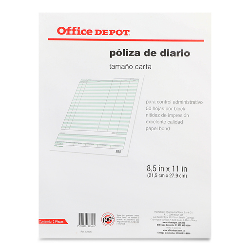 Block de Póliza de Diario Carta Office Depot / 2 piezas