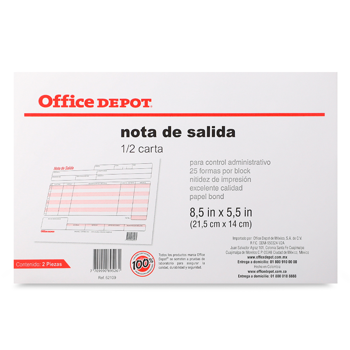 NOTA DE SALIDA OFFICE DEPOT (1/2 CARTA, 2 PZS.)