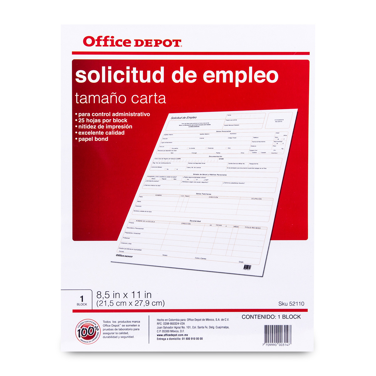 Block de Solicitud de Empleo Office Depot 25 hojas | Office Depot Mexico