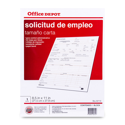 Block de Solicitud de Empleo Office Depot 25 hojas