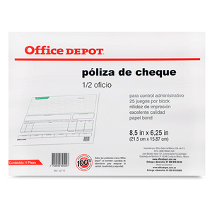 POLIZA DE CHEQUE OFFICE DEPOT (1/2 OFICIO, 1 PZ.)