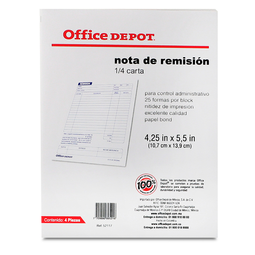 NOTA DE REMISION OFFICE DEPOT (1/4 CARTA, 4 PZS.)