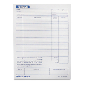 NOTA DE REMISION OFFICE DEPOT (1/4 CARTA, 4 PZS.) NOTA DE REMISION OFFICE DEPOT (1/4 CARTA, 4 PZS.)