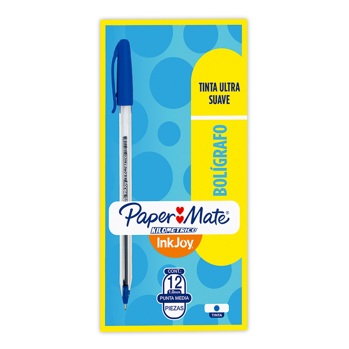 Plumas Paper Mate Kilométrico InkJoy 100 / Punto mediano / Tinta azul / 12 piezas
